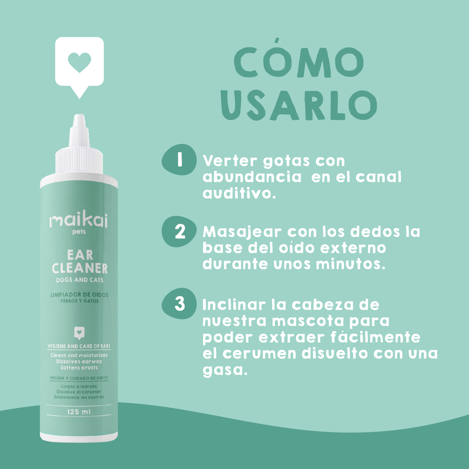 Limpador de ouvidos para cães e gatos. MAIKAI PETS. 125ml