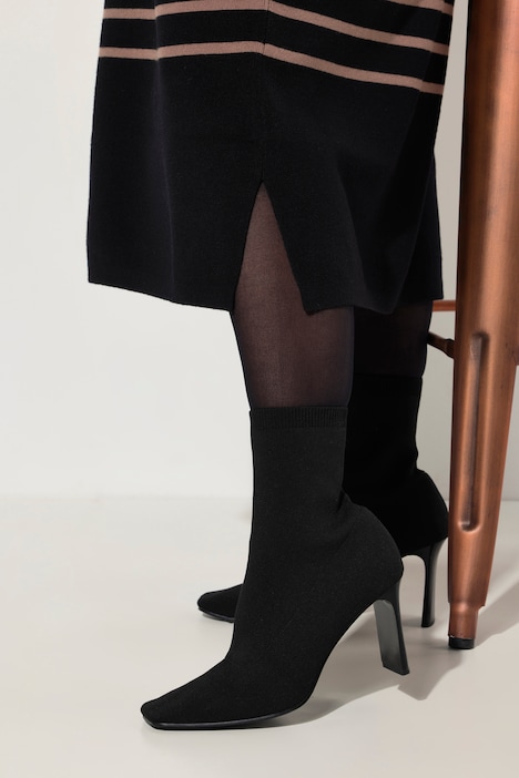 Strick-Midikleid, Streifen, Kragen, V-Ausschnitt, Langarm