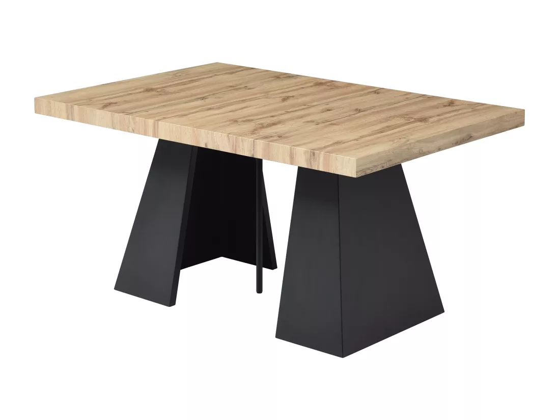 Table à manger extensible 4 à 10 personnes en MDF et métal - Naturel et noir - EMELIA