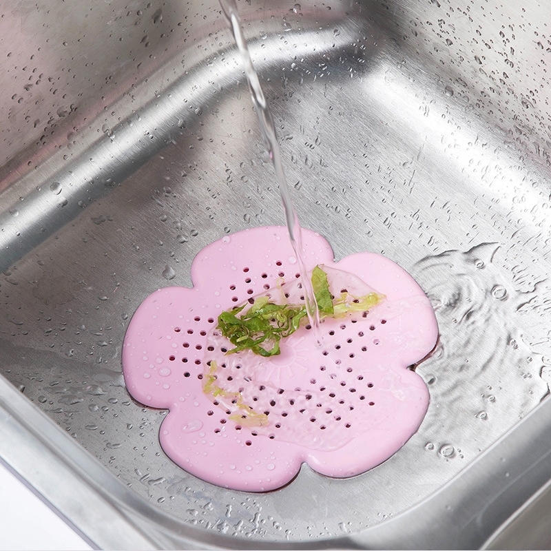 Silikon Abfluss Haarfänger Abflusssieb Küche Bad mit Saugnäpfen Blumen-Design - Rosa