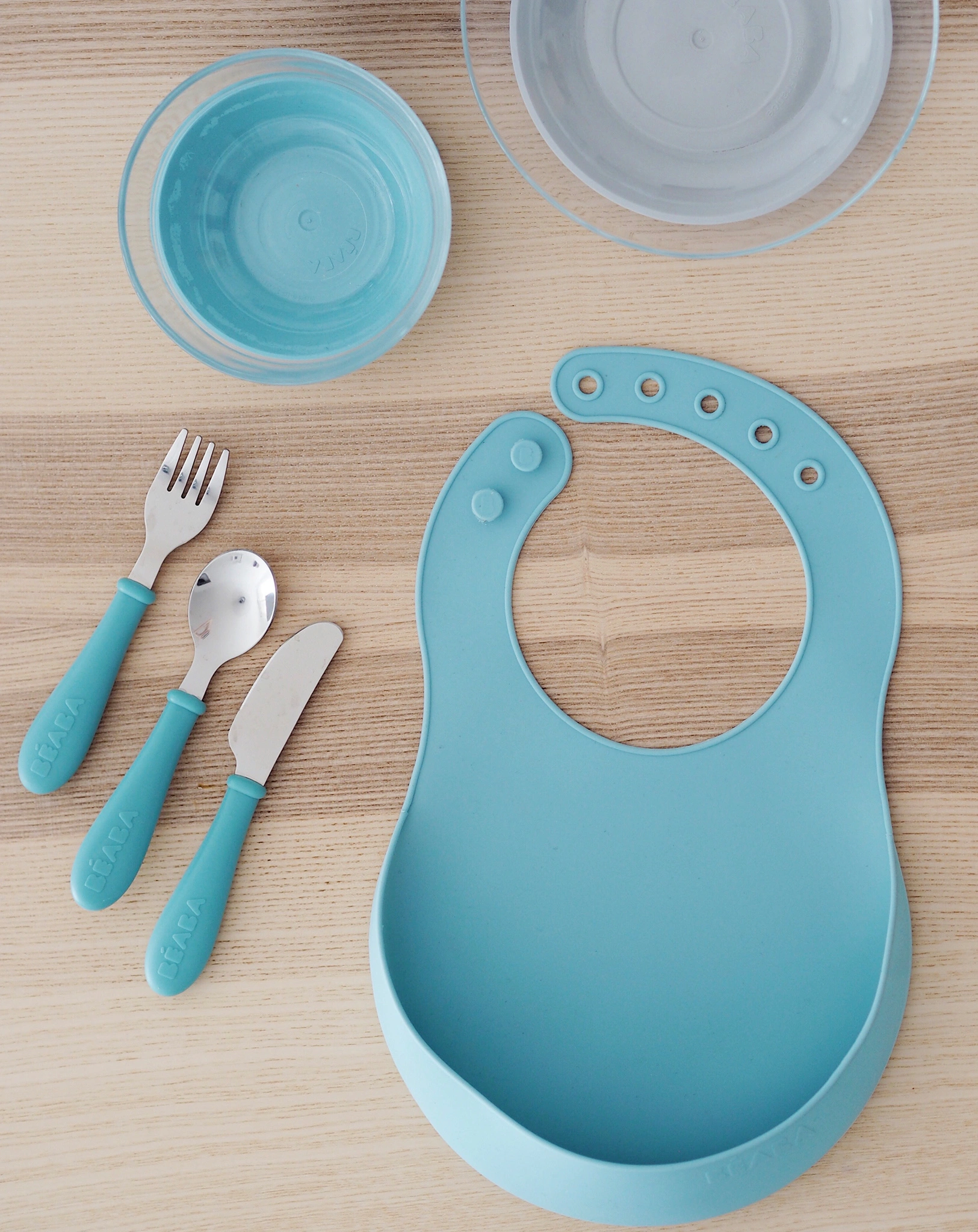 Silikon-Lätzchen LITTLE CRUMP mit Auffangschale 2er-Set in blue/grey/rose