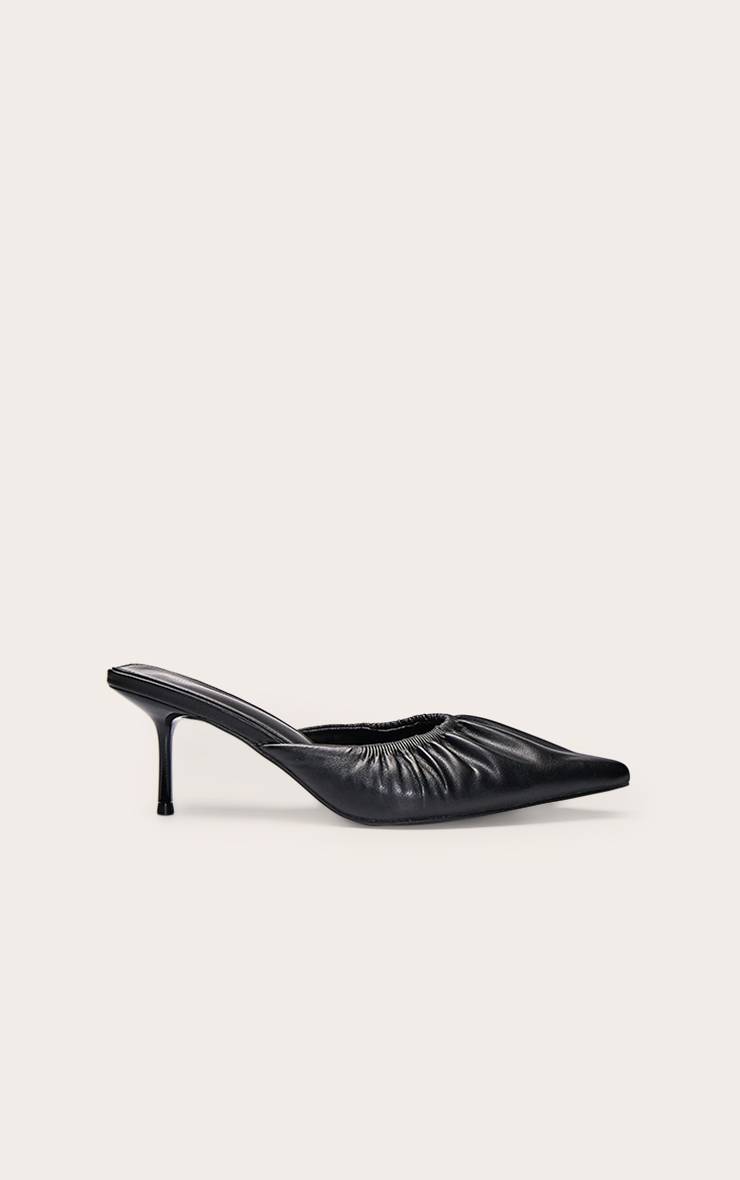 Noir Mule À Talon Bas Froncée En Synthétique