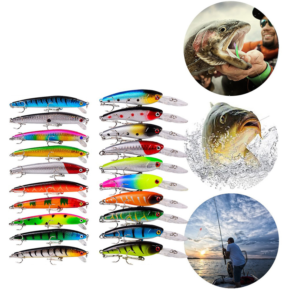 (20er Set) Angelköder Wobbler Angel Fischer Zubehör für Barsch / Forelle / Lachs - Bunt