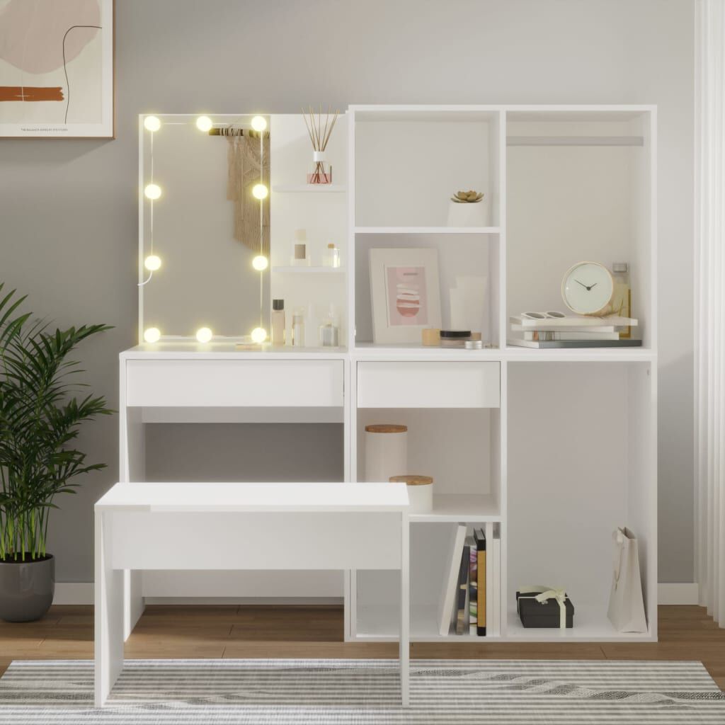 vidaXL Kaptafelset met LED-verlichting, wit