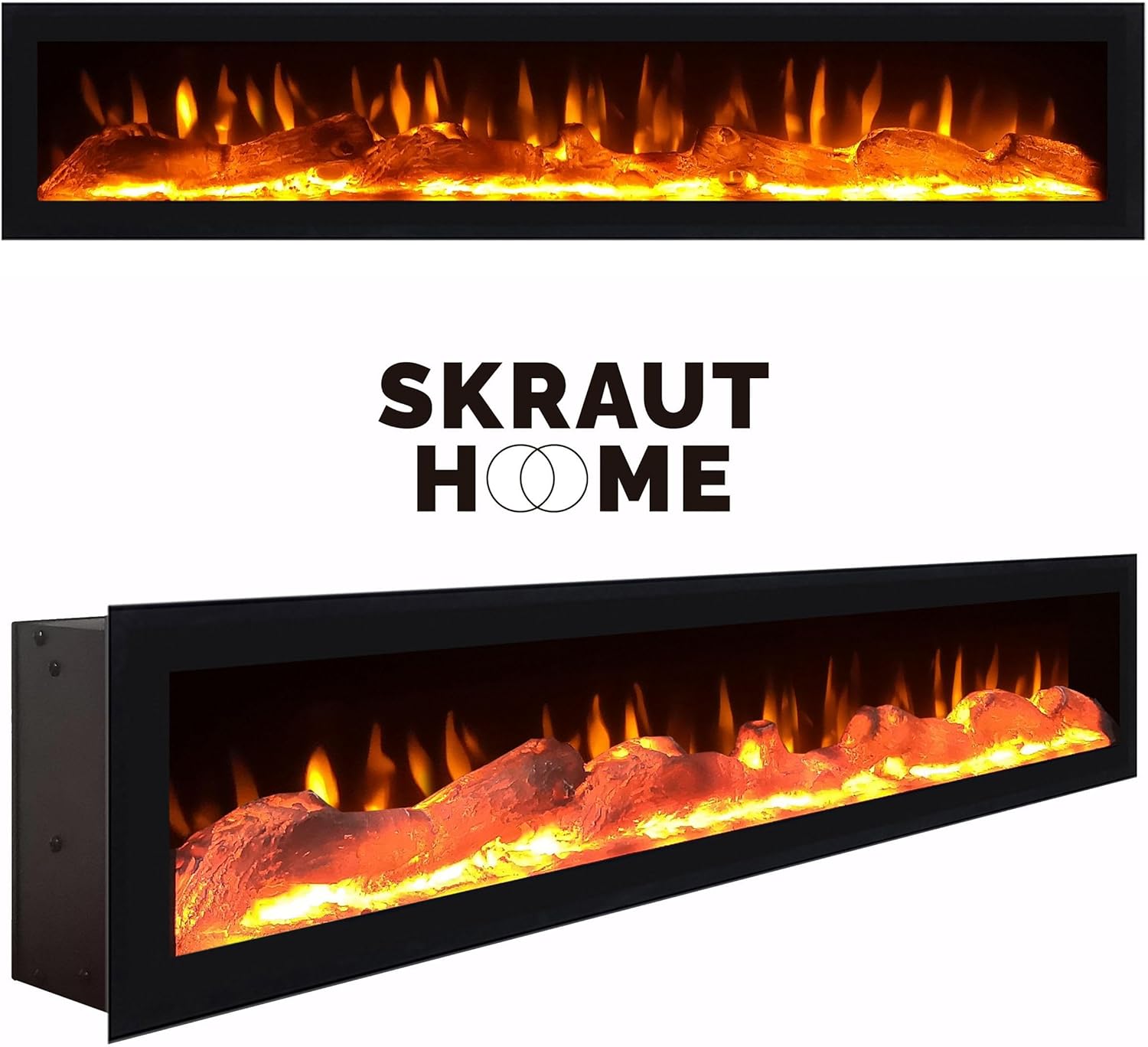 Skraut Home | Sideboard, Highboard | Kommode, Komodenschrank | 200x75x35cm | 4 Türen | Elektrokamin. Maße | Moderner Stil | Schwarz