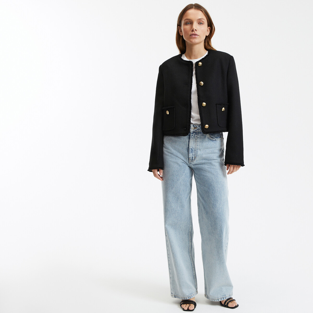 COLEÇÕES LA REDOUTE<br>Jaqueta de tweed com mangas compridas e gola redonda