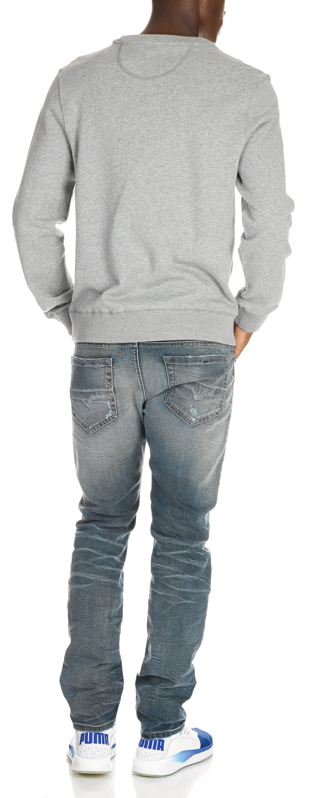 Sweat col rond slim-fit logo sérigraphié en coton | Gris