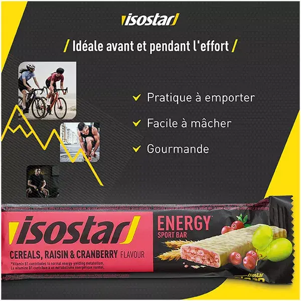Barra energética Isostar High Energy Sport sabor uva e cranberry (3 unidades)