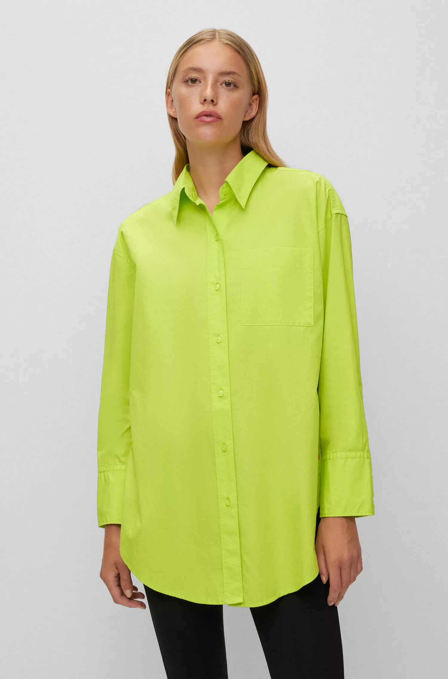 Blusa BOSS laranja de corte alongado e modelagem relaxada em algodão orgânico.