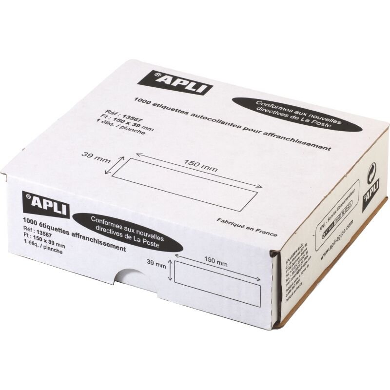 Etiquette affranchissement 1 de front 150 x 39 mm Apli Agipa blanche - Boîte de 1000