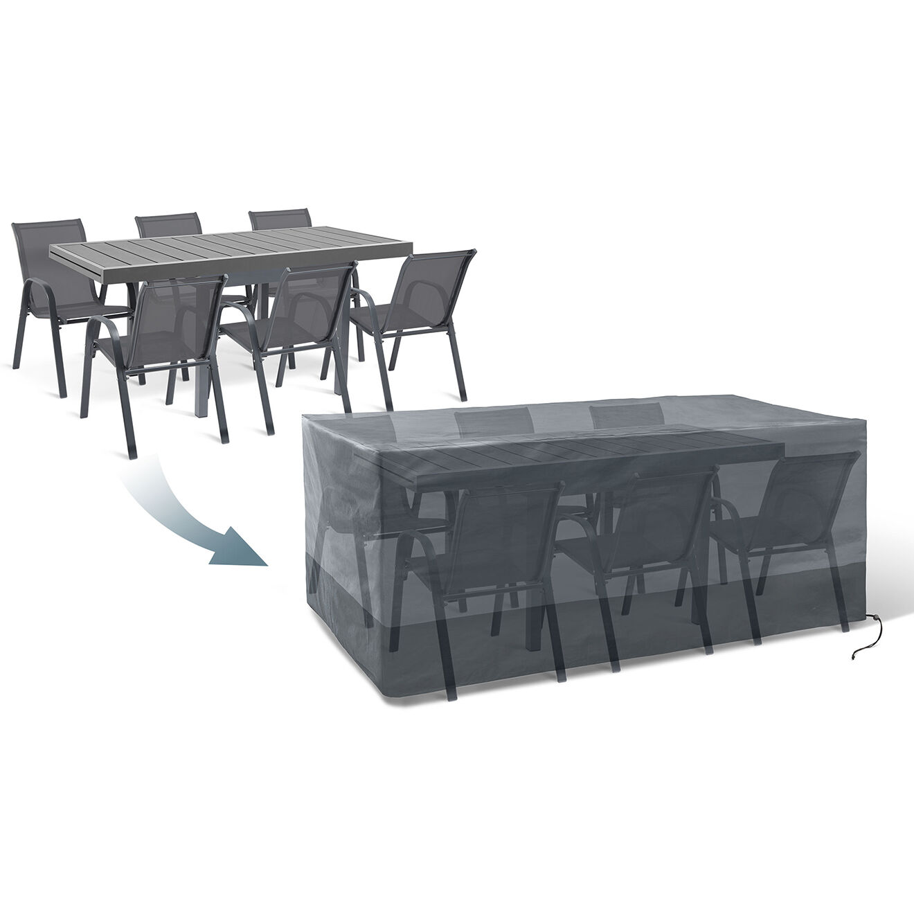Pratik Garden Housse de protection pour table rectangulaire + chaises gris/noir - 250x200x74 cm