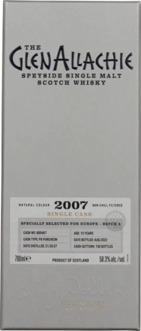 GLENALLACHIE 15 YEARS 2007 PX PUNCHEON 70CL