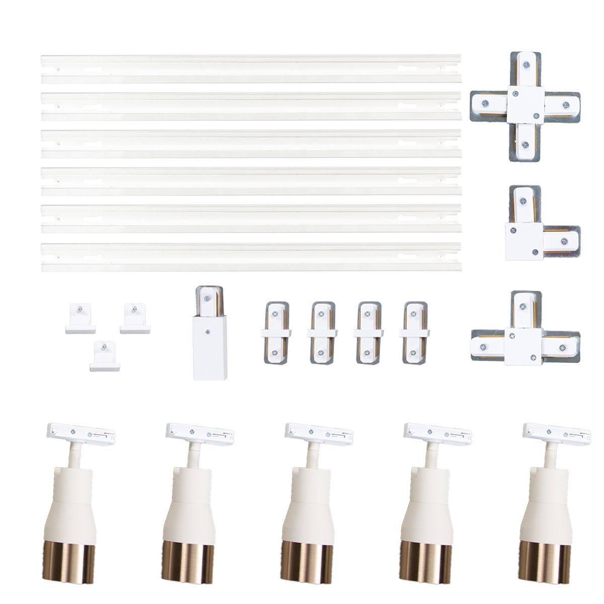Modern railsysteem met 5 spots beige met goud 1-fase - Iconic Kohua