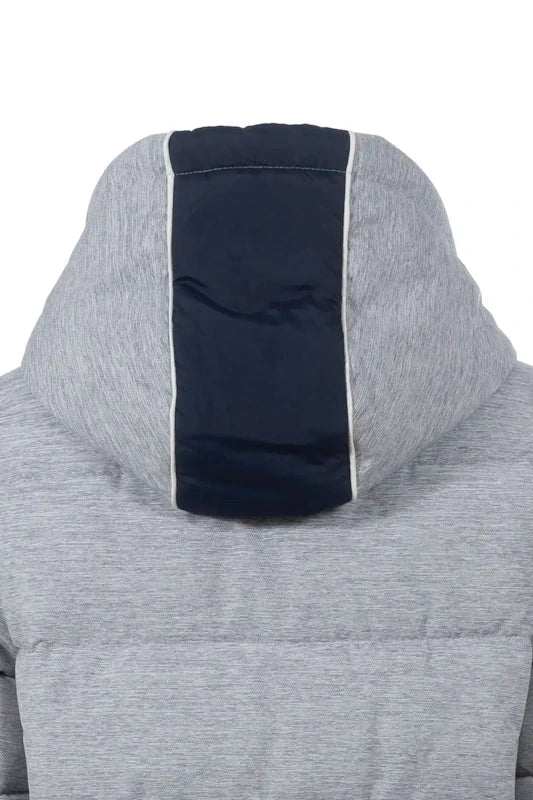 Soquesto Lange Gewatteerde Winterjas met  Capuchon Donkerblauw Melange