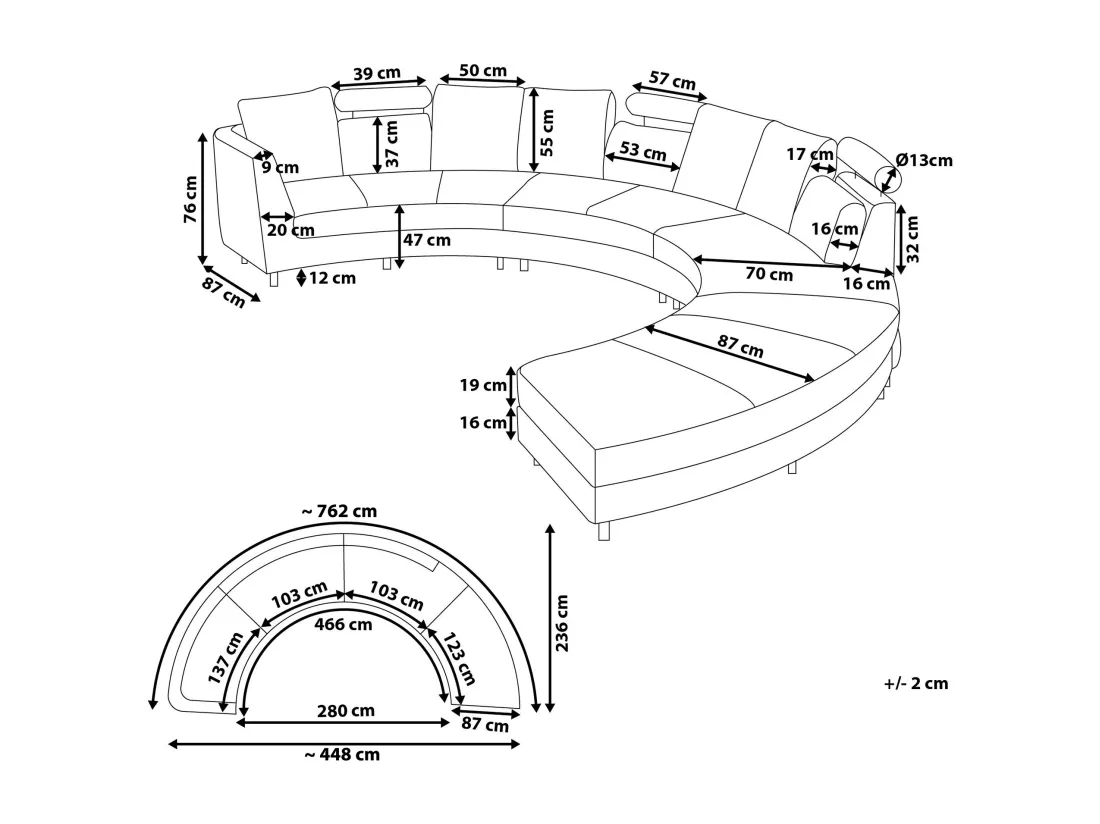 Canapé circulaire modulable en velours vert foncé 8 places ROTUNDE