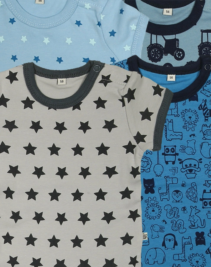 Kurzarm-Bodies MUSTER MIX 4-er Pack in blau/dunkelblau