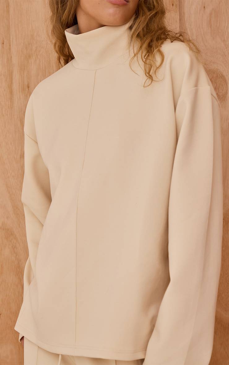 Crème Sweat-shirt Col Montant À Coutures Entrelacées