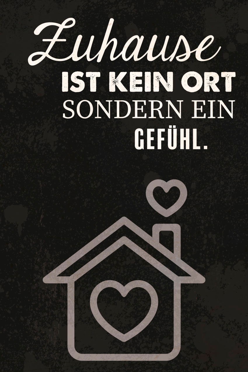 queence Metallbild »Zuhause!« Herzen | Schriftzug | Schriftzüge | Schwarz-Weiss | Sprüche | Sprüche & Texte 1 Stk. tlg. Stahlschilder