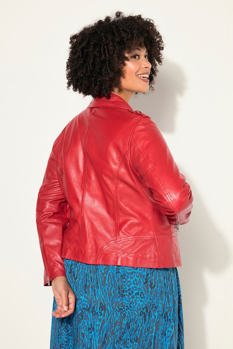 Leder-Bikerjacke, Kragen mit Druckknöpfen, Metallzipper