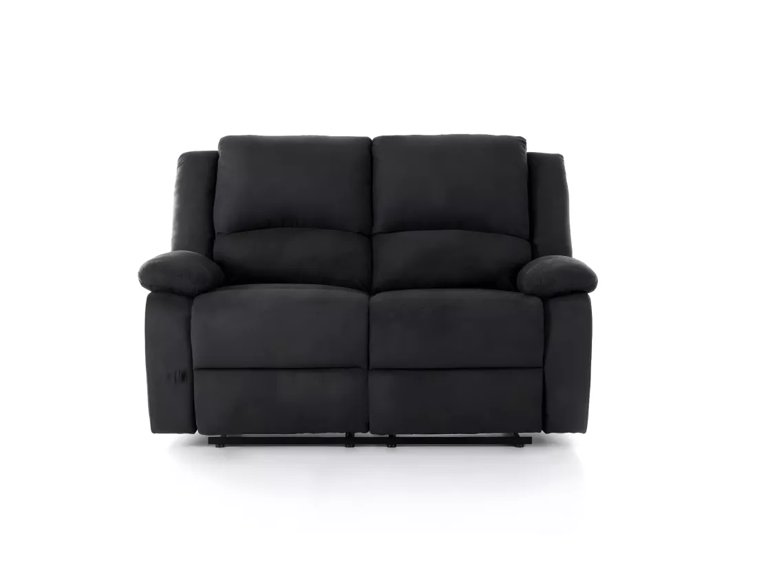 Ensemble canapé relax manuel Léo 2 places + fauteuil manuel en microfibre - Noir - Loungitude