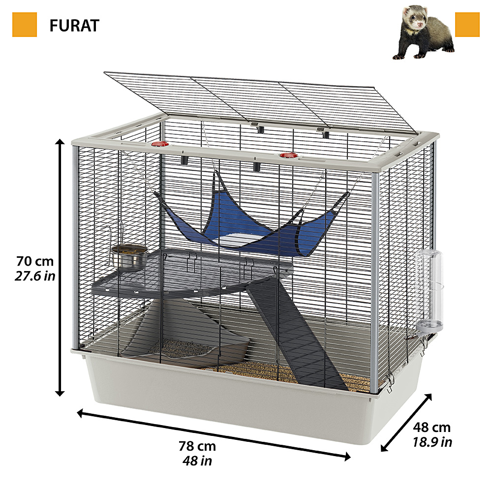 Ferplast cage confortable pour fûrets et rats furat, strucutre à plusieurs niveaux avec accessoires inclus, angles renforcés,