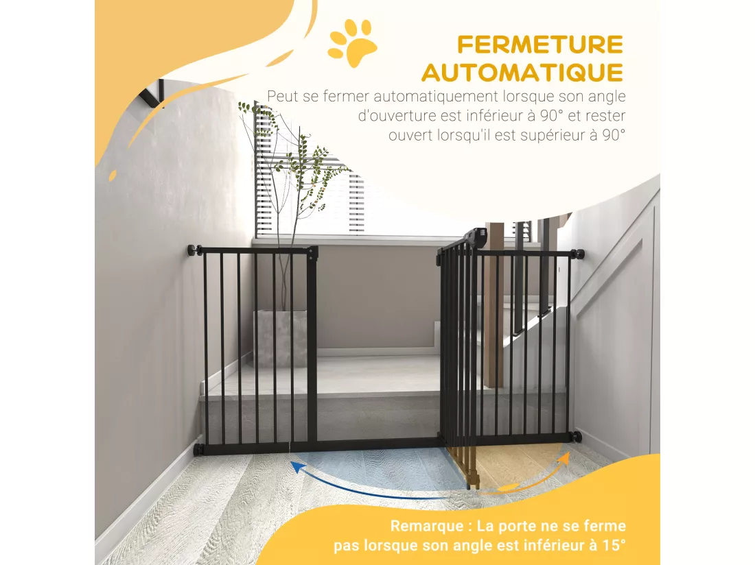 Barrière de sécurité longueur réglable porte double verrouillage sans perçage acier plastique noir