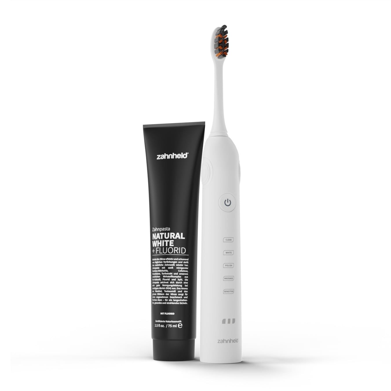 Zahnheld elektrische Schallzahnbürste + Whitening Zahnpasta Natural White