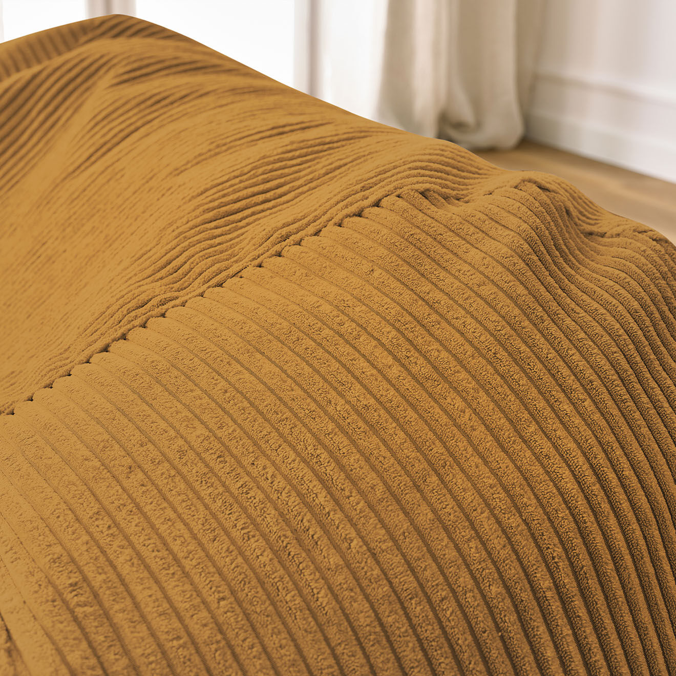 Bobochic Pouf ultra moelleux en Velours côtelé Voltaire jaune - 120x70x60 cm