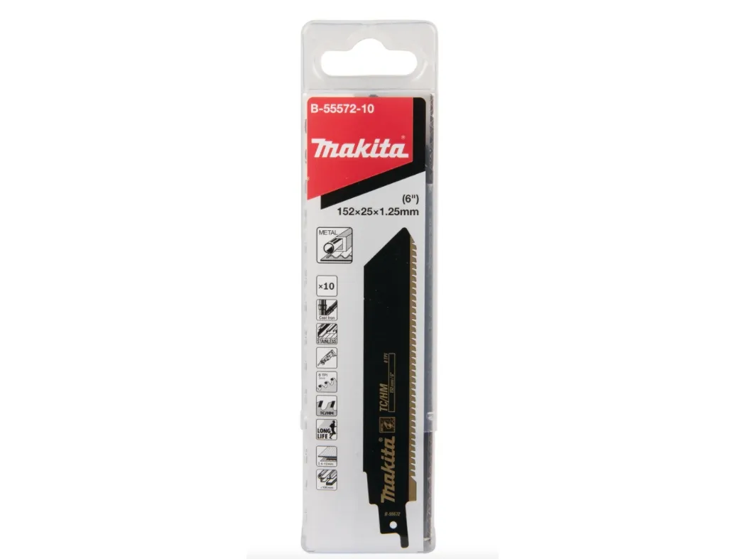Makita B-55572-10, Saber savklinge, Støbejern, Stål, Træ, Tungsten carbide (TC), Sort, 15,2 cm, 10 stk