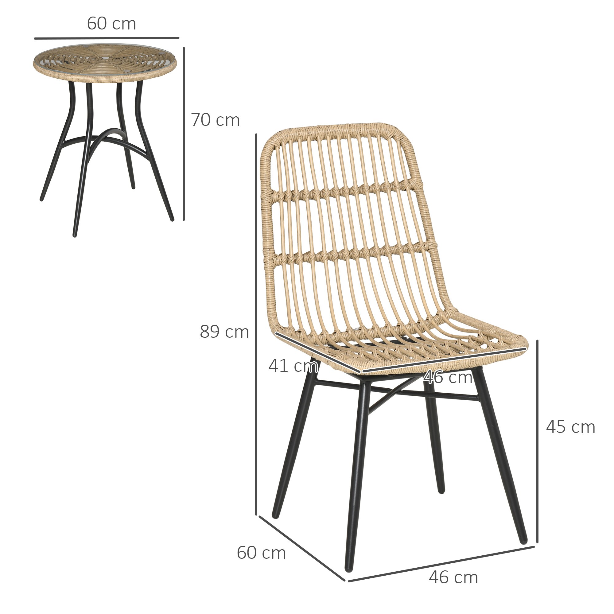 Outsunny Gartenmöbel-Set mit geflochtenem Design natur 46L x 60B x 89H cm