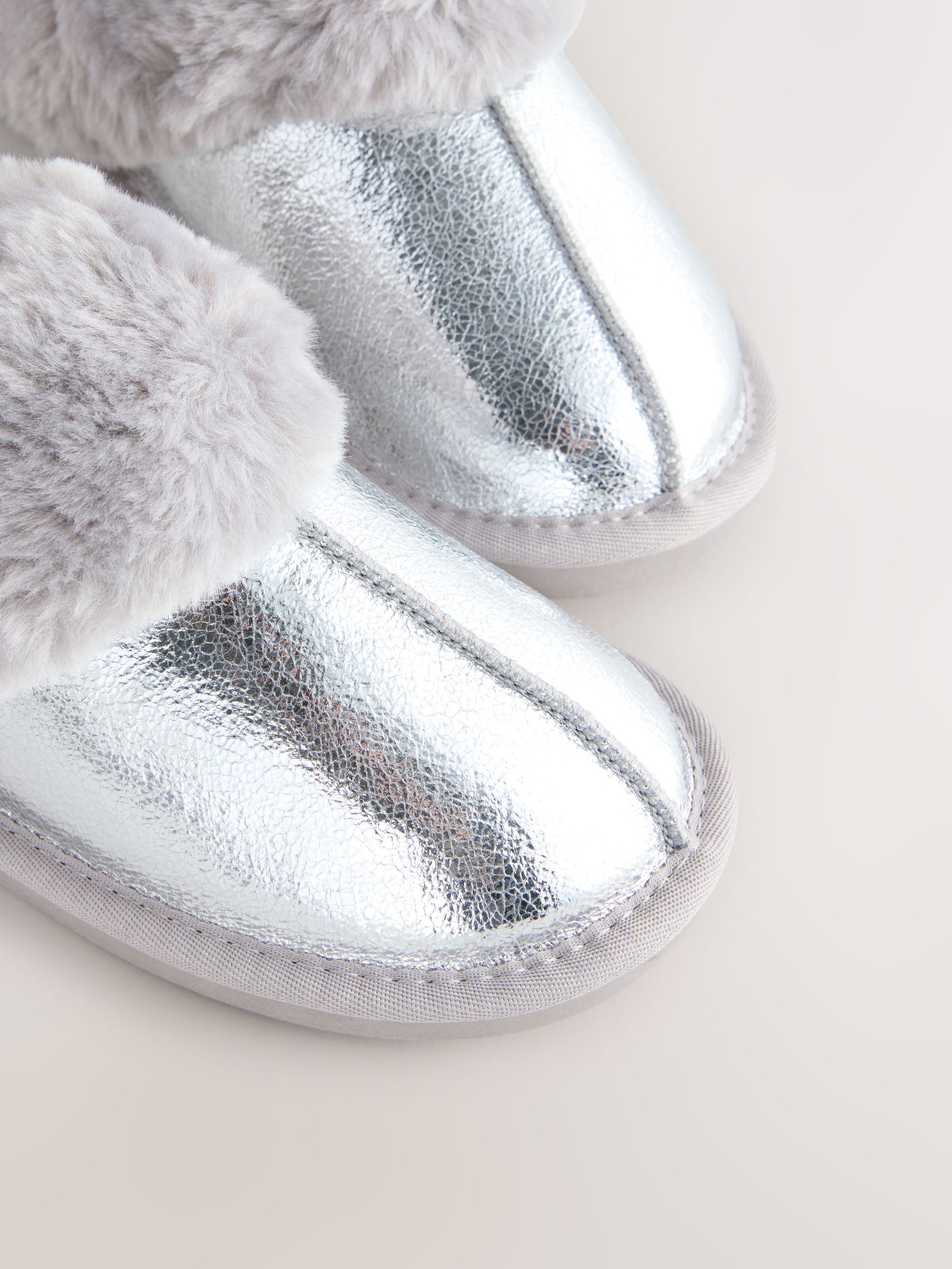 Zilver - Faux Fur Foil Mule Slippers