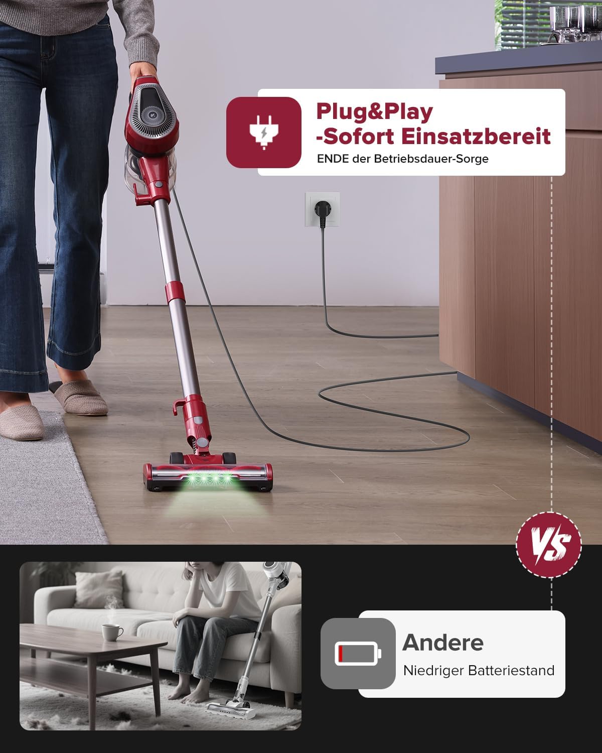 Vexilar C8 6-in-1 Staubsauger, 60KPa Staubsauger mit Kabel, 600W Vacuum Cleaner, 7M Handstaubsauger, Stielstaubsauger mit Kabel mit Bürstenrolle, 1.5L Staubbehälter mit Handgriff für Tierhaare