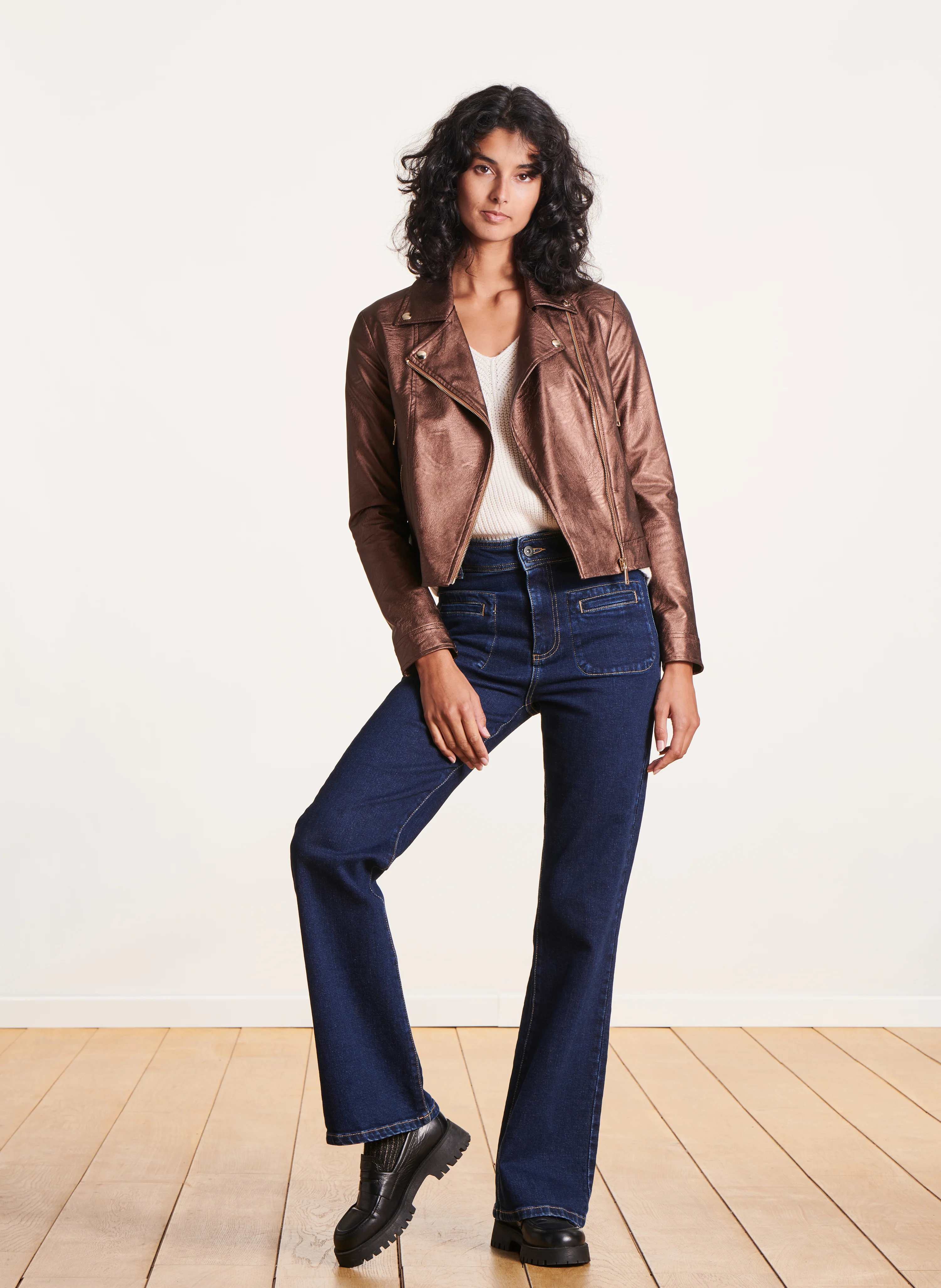 Blouson zippé métallisé | Marron