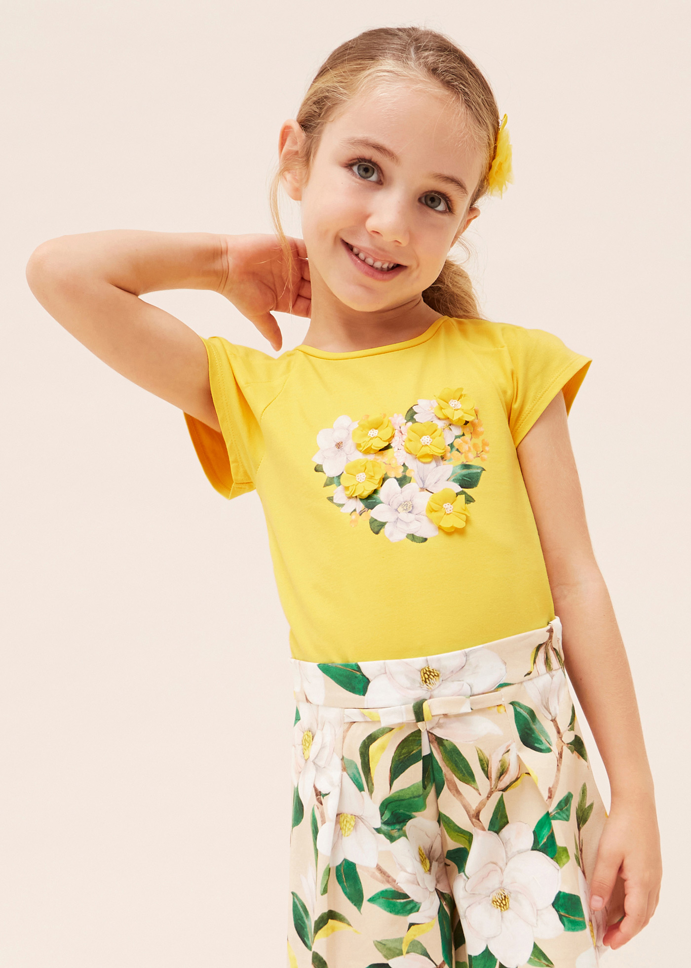 Camiseta de algodão de manga curta com estampa para meninas