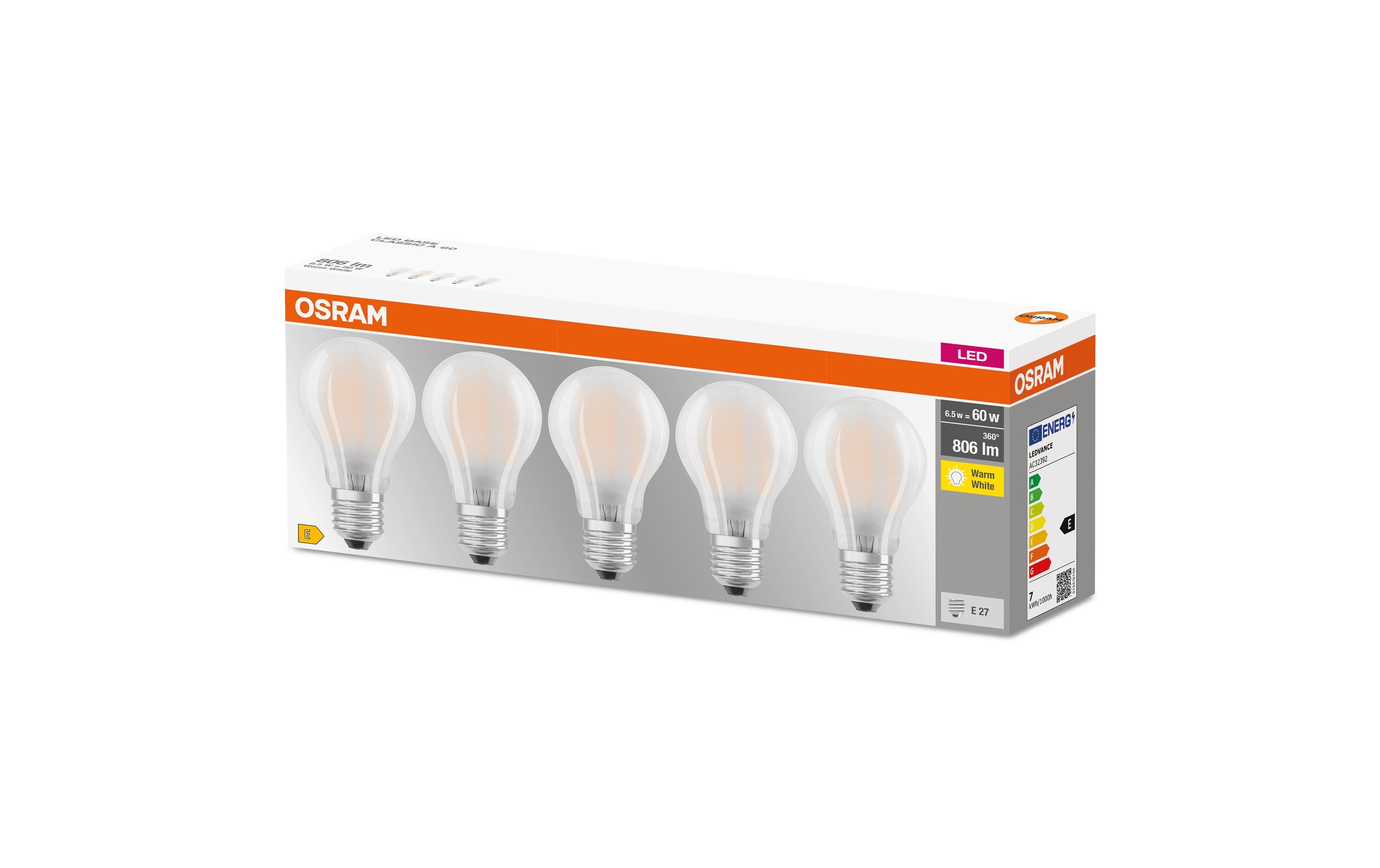 Lampe Base Retro, 6.5W, E27, Warmweiss, 5er BoxLED-Leuchtmittel