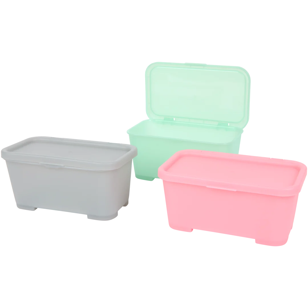 Opbergboxen met deksel 3 stuks | 17,5 x 10,5 x 8 cm | diverse kleuren