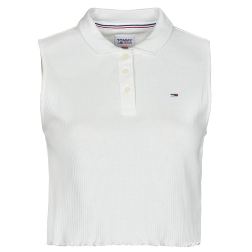 Tommy Jeans - TJW CROP SLEEVELESS RIB POLO Crudo