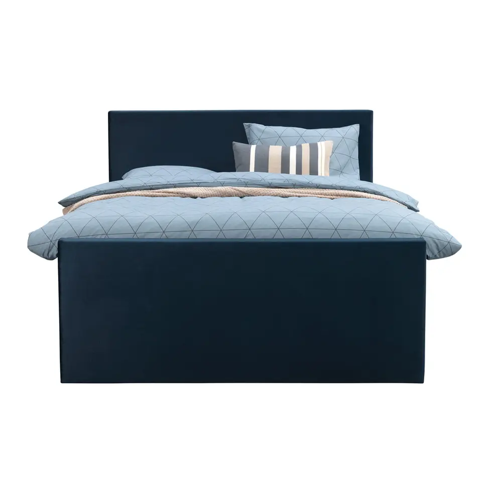 Boxspring met opbergruimte en voetbord Liv egaal - blauw - 140x200cm