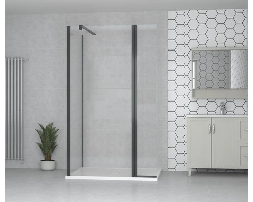 form&style Walk In MODENA 100 x 195 cm Profiel zwart mat Helder glas vuilafstotende glascoating