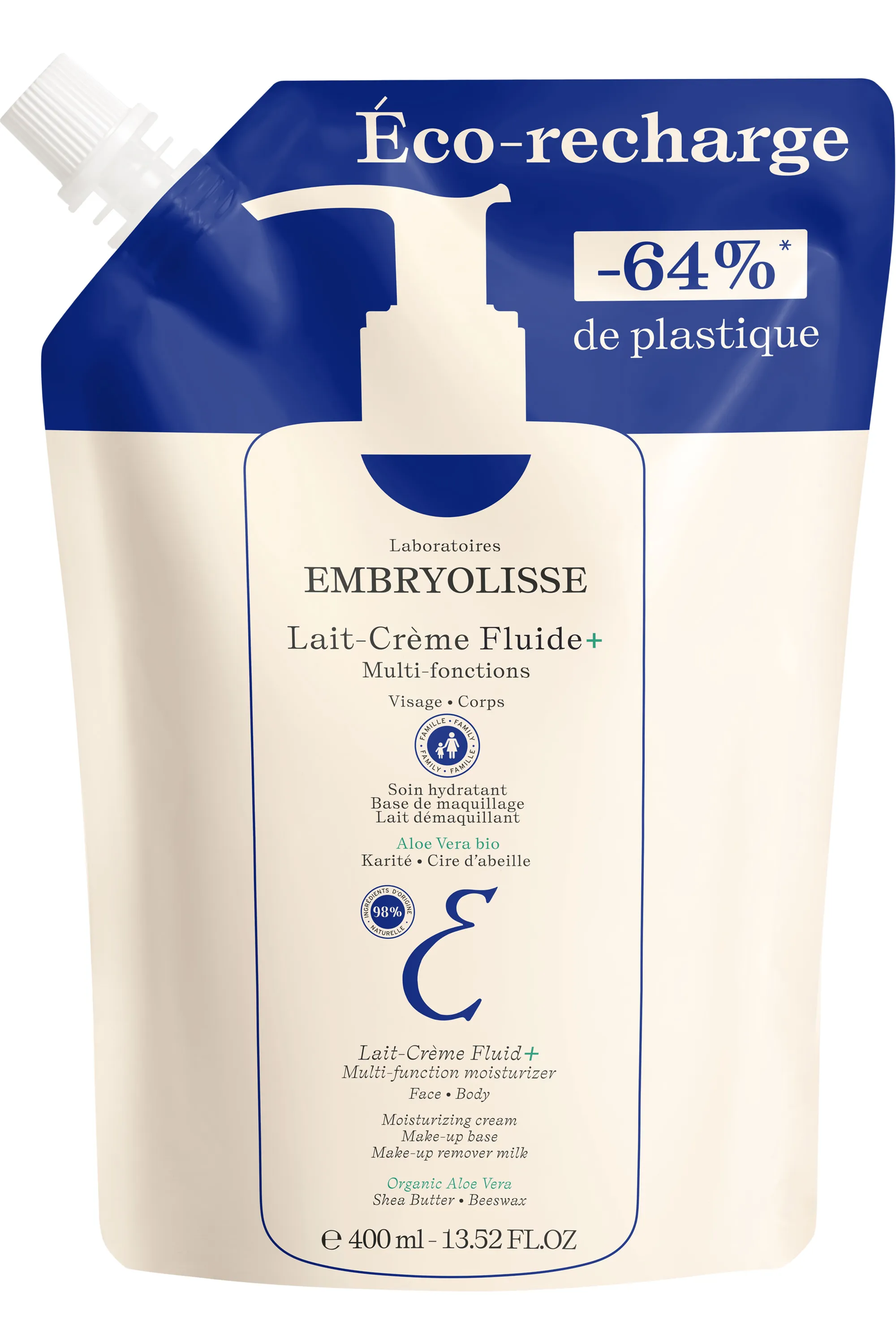 Embryolisse Lait-Crème Fluide+ visage & corps rechargeable-400 ml