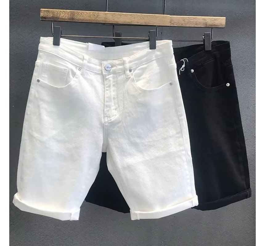Urtishia - Hoge taille effen denim shorts