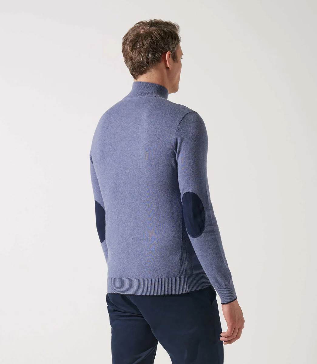 Pull col zippé camionneur indigo