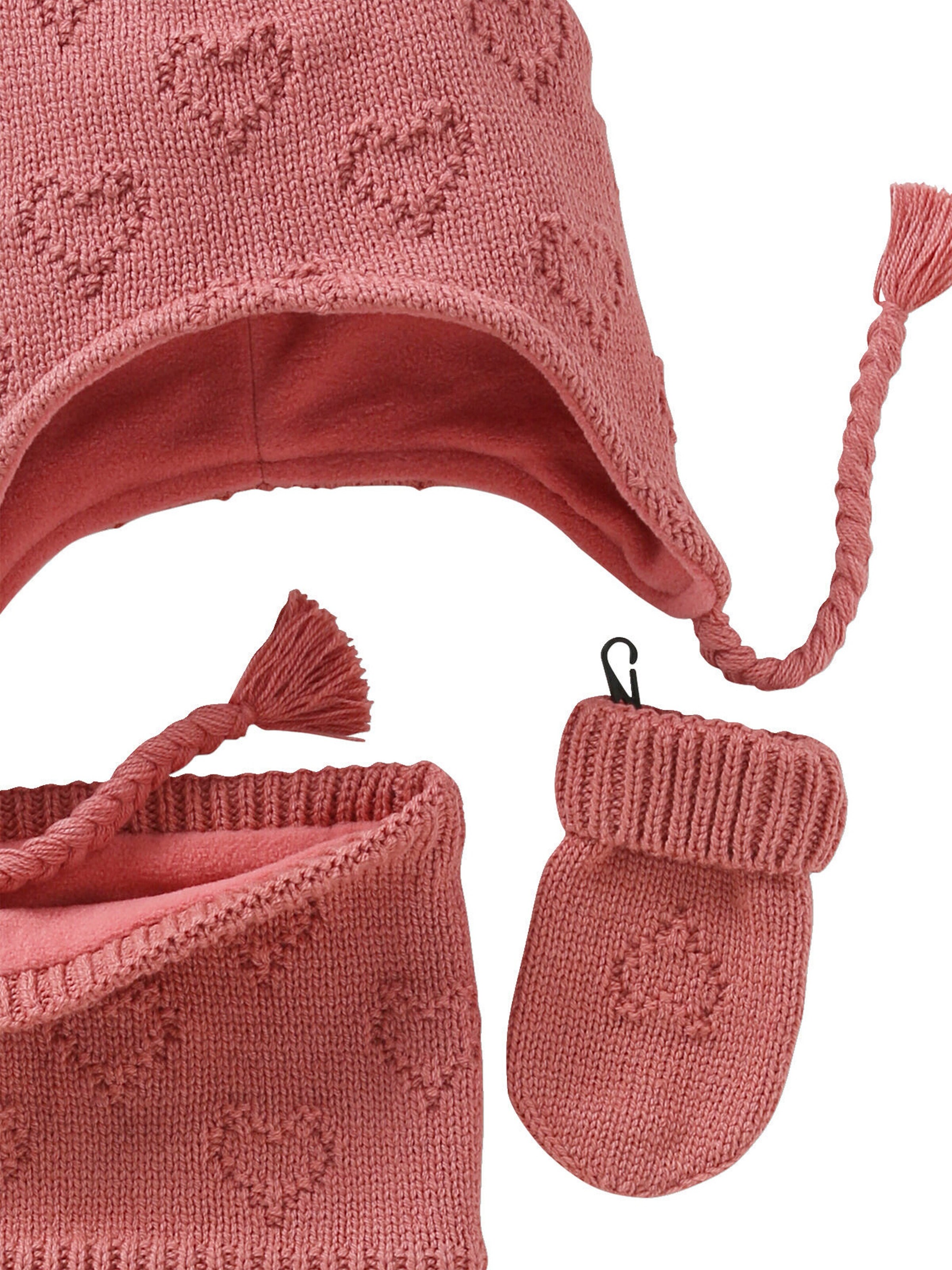 Vertbaudet Mädchen Baby-Set: Mütze, Rundschal & Fäustlinge altrosa