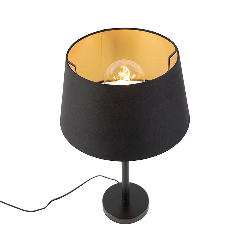 Klassieke tafellamp zwart met zwarte kap 32 cm - Simplo