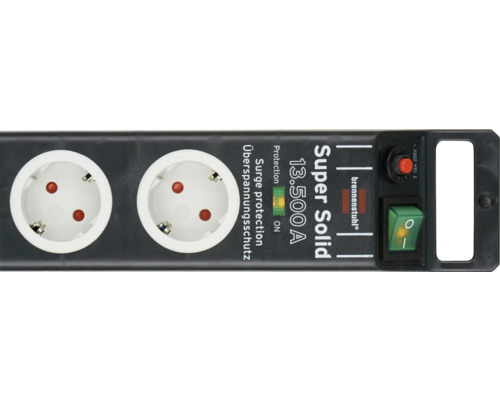 Brennenstuhl Super-Solid 8-voudige stekkerdoos met schakelaar + overspanningsbeveiliging + verhoogde contactbeveiliging 3G1.5 zwart/lichtgrijs 2,5 m