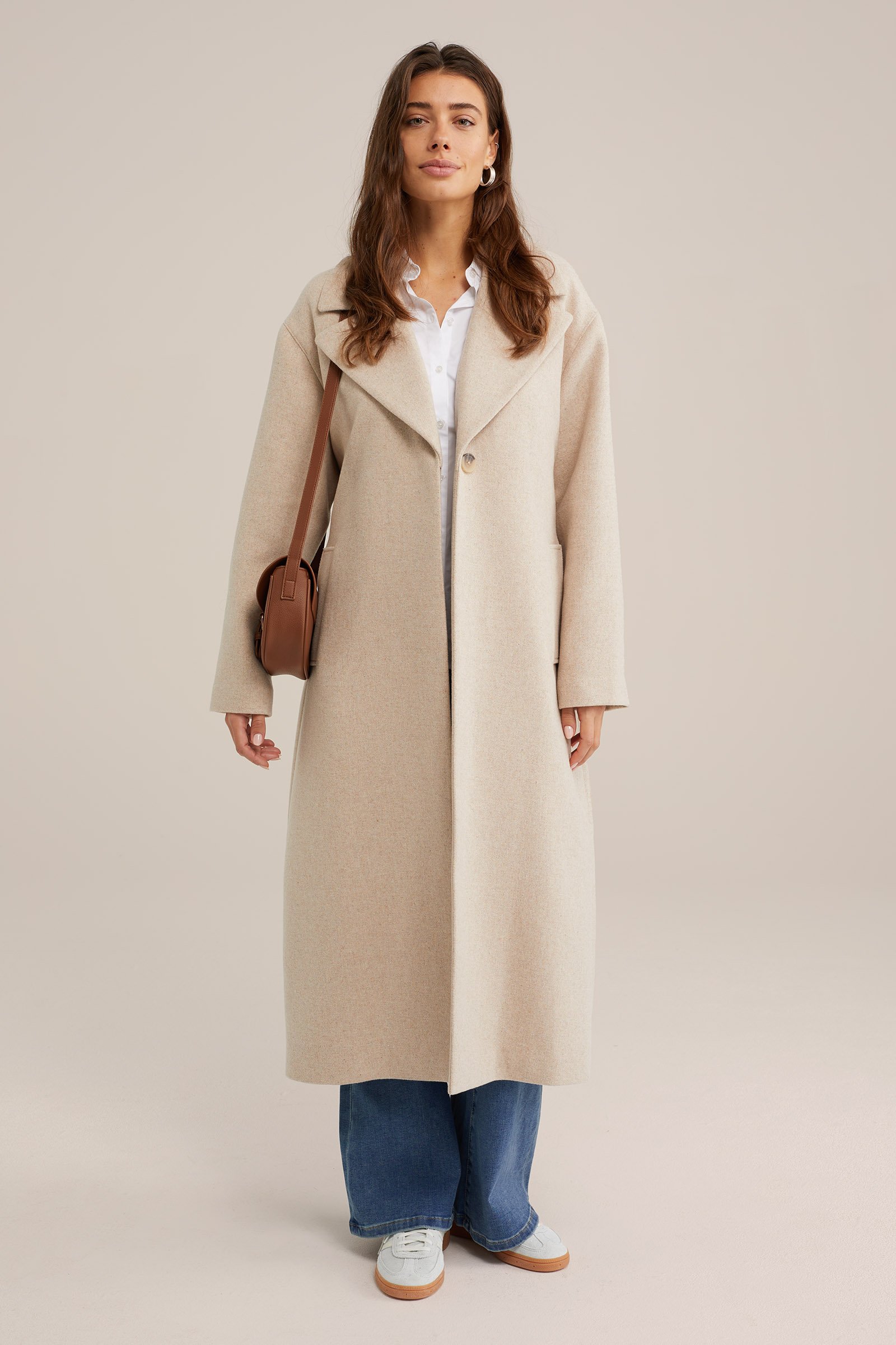 loose fit jas van wolmix WE Fashion Beige