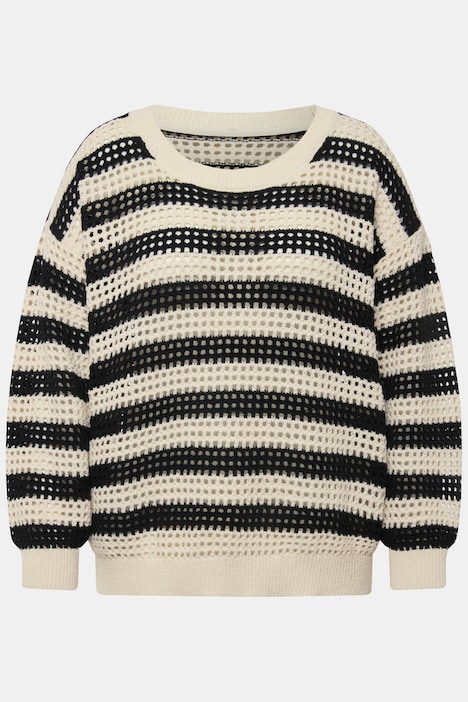 Häkelpullover, Streifen, Oversized, Rundhals, Langarm