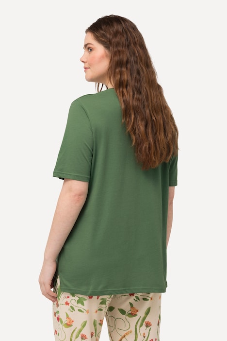 Pyjama-Shirt, V-Ausschnitt, Halbarm, Biobaumwolle