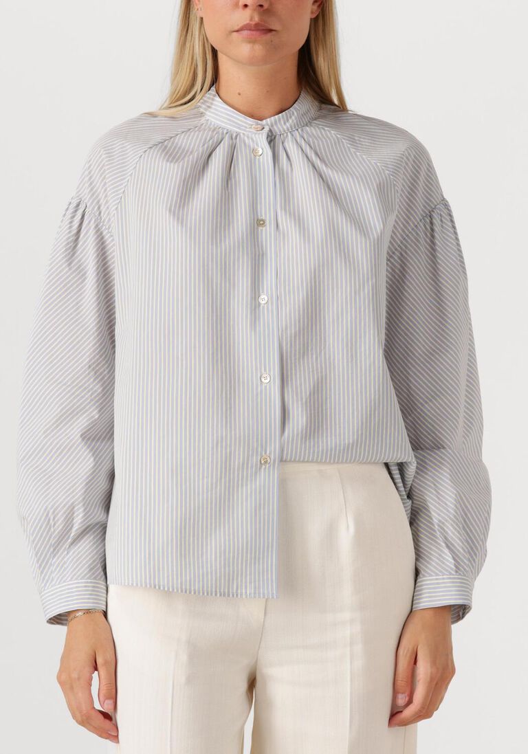 lichtblauwe forte forte blouses froisse' cotton stripe bohemian shirt