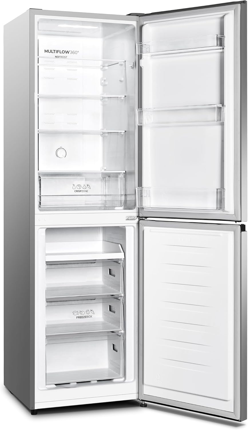 Gorenje NRK418DCS4, Kühl-Gefrier-Kombination 182cm Höhe, 55cm Breite, 256L(171L/85L), Total NoFrost, Multiflow 360°, wechselbarer Türanschlag, CrispZone, Eco Use, Inox Look [Energieklasse D]
